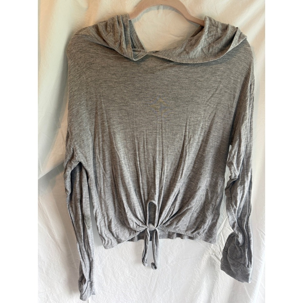 Forever 21 Women Gray Tie Front Cropped Hoodie Long Sleeve Activewear Top Size S